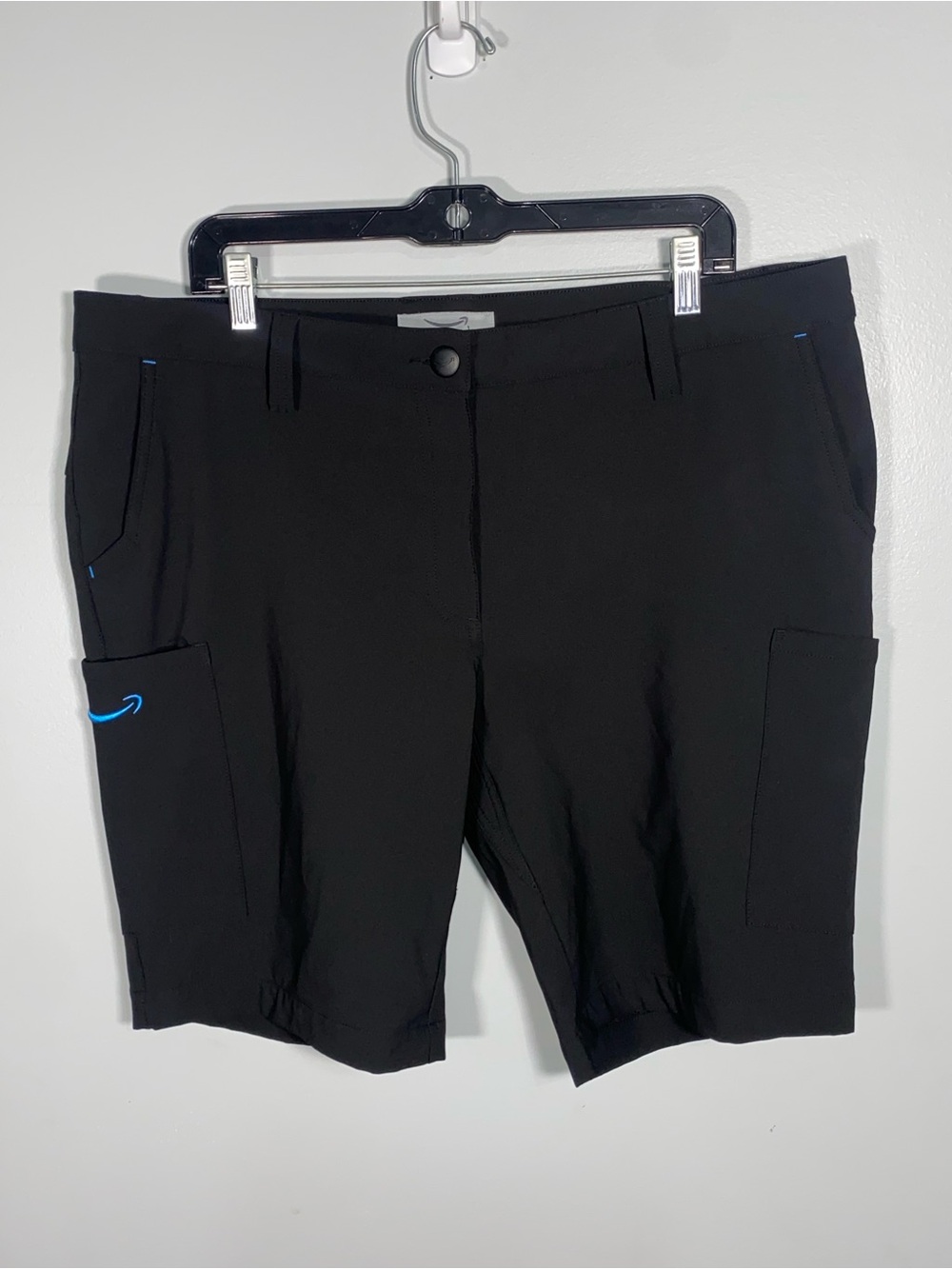 Amazon Men's Black Cargo Shorts with Blue Accent Stitching